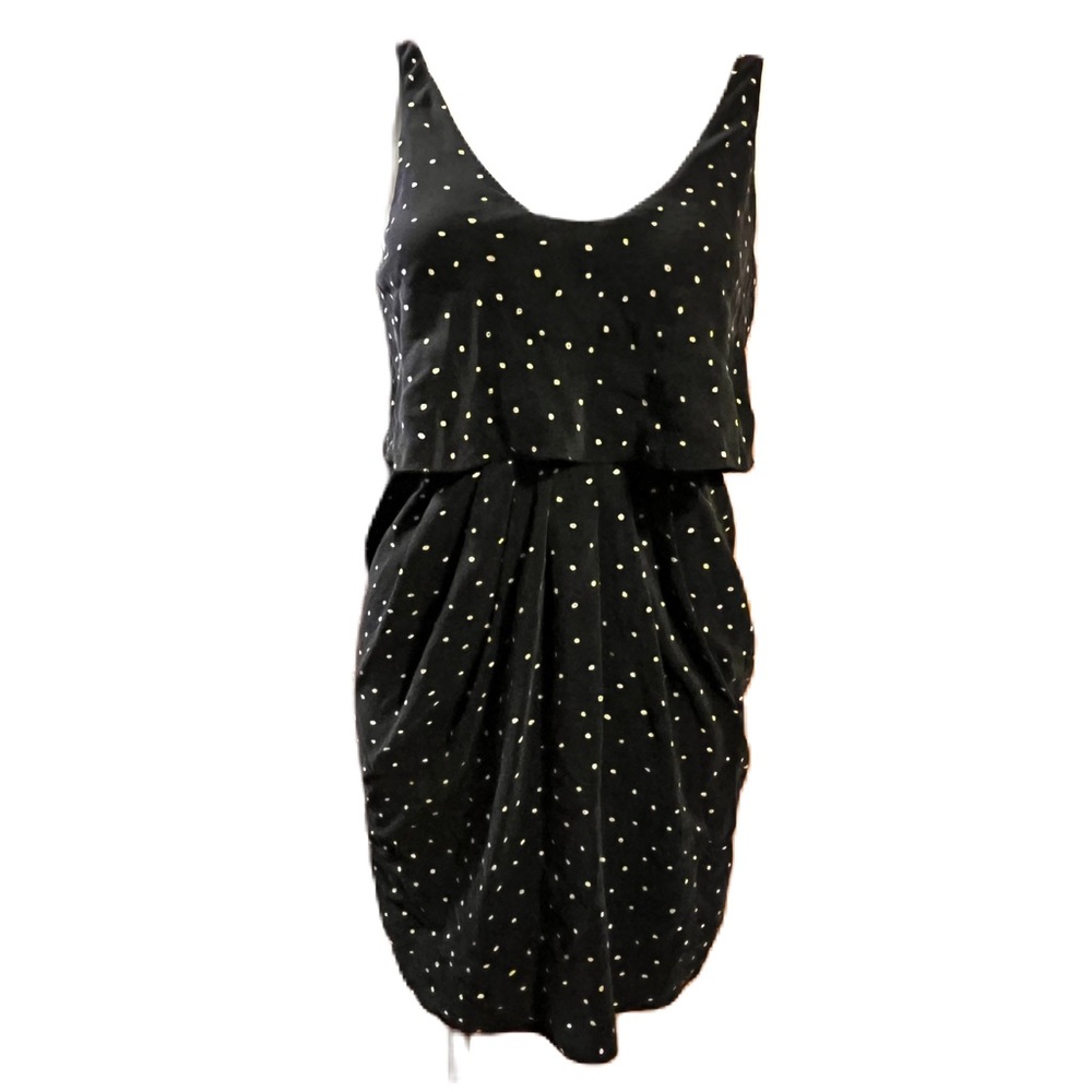 Aritzia T. Babaton black polka dot gathered 100% silk dress XS